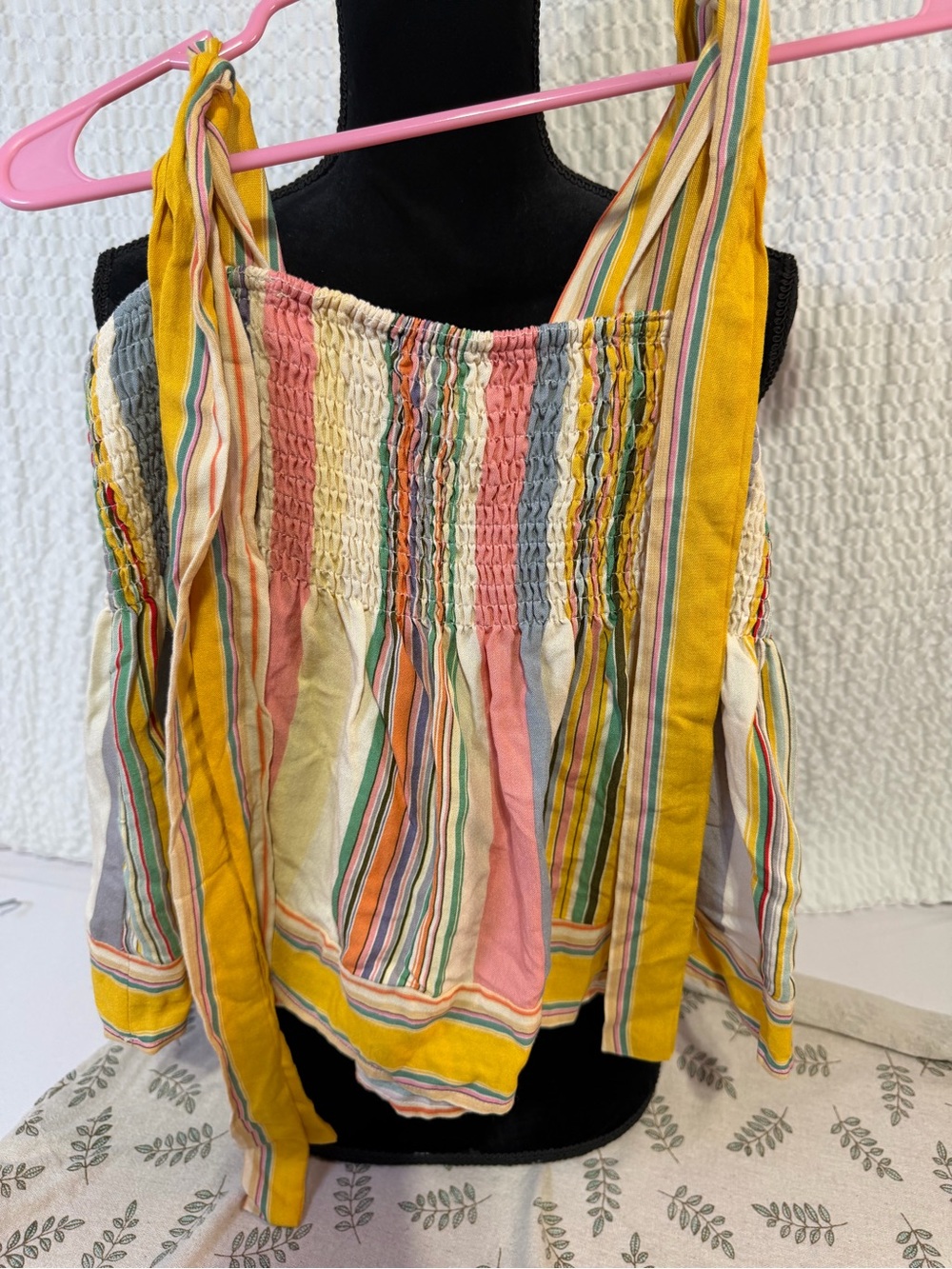 By Together Multicolor Striped Smocked Tie-Shoulder Tank - Yellow Accent